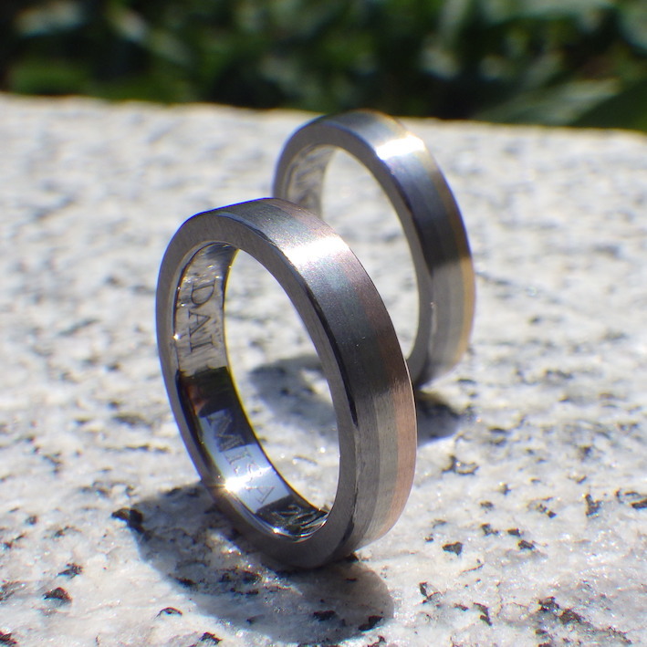 タンタル、チタン、ゴールドの３色の結婚指輪　Tantalum & Titanium & Gold Rings