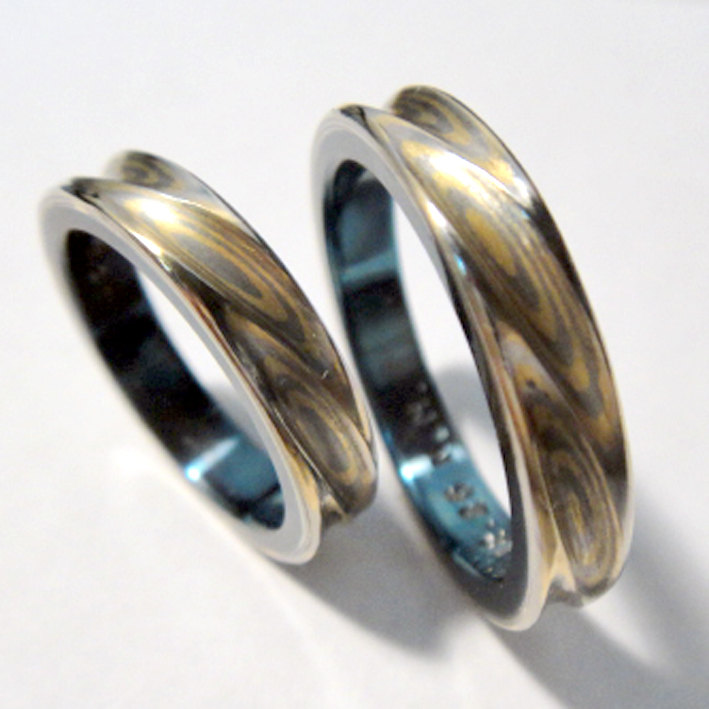 ジルコニウムと杢目金の結婚指輪