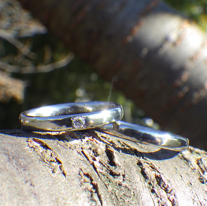 ダイヤモンドとハフニウムの美しい調和・ハフニウムの結婚指輪　Hafnium Rings