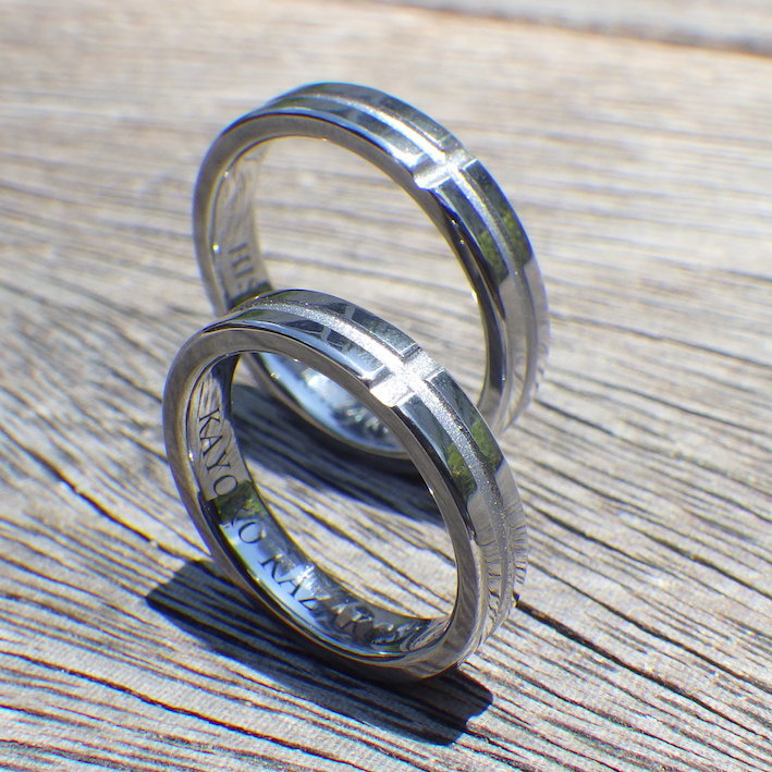 十字ラインのデザイン・タンタルの結婚指輪　Tantalum Rings