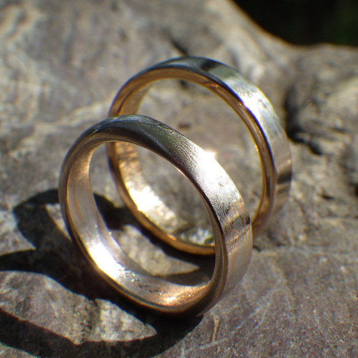 オレンジゴールド20金とプラチナ1000の木目金の結婚指輪　Orangegold20K×Platinum1000 Mokumegane Rings