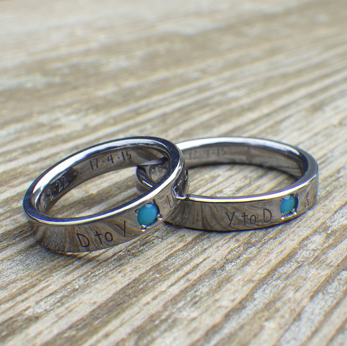 ターコイズとタンタルの色合わせが美しい結婚指輪　Tantalum Rings