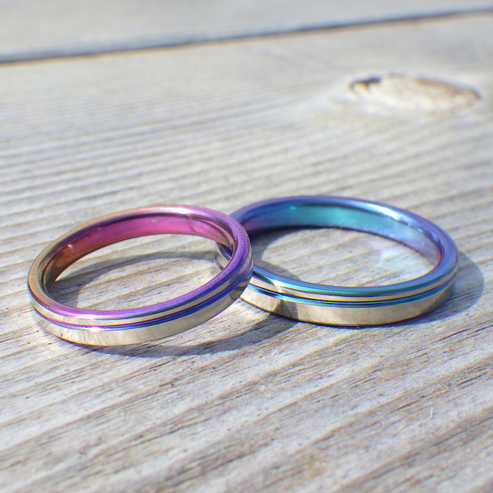 ジルコニウムの陽極酸化を美しいデザインに・ジルコニウムの結婚指輪　Zirconium Rings