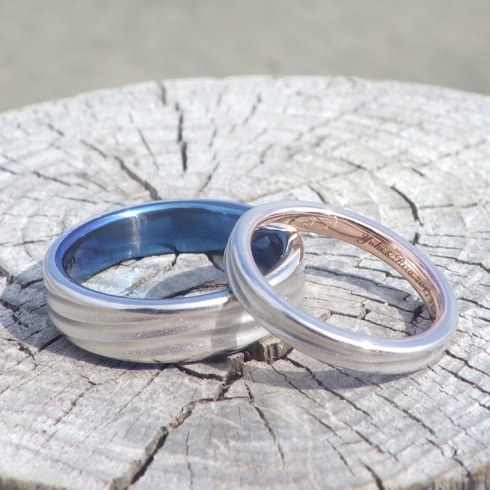異種金属を接合した、美しい色合わせの結婚指輪　Platinum　Rings
